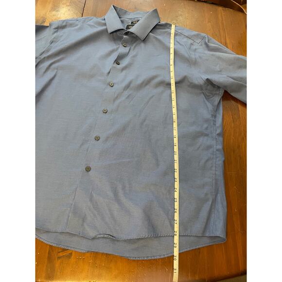 Kenneth Cole Awearness Mens Neck 18.5 LongSleeve ButtonUp Non Iron Slim Fit Blue - Picture 8 of 10